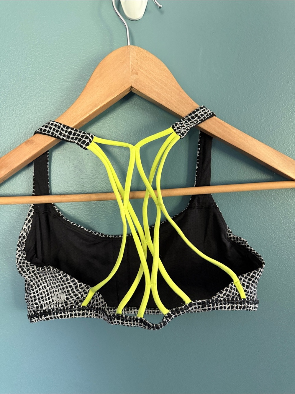 Lululemon Sports Bra size small black & white with Neon Yellow Strappy Back - Picture 2 of 5